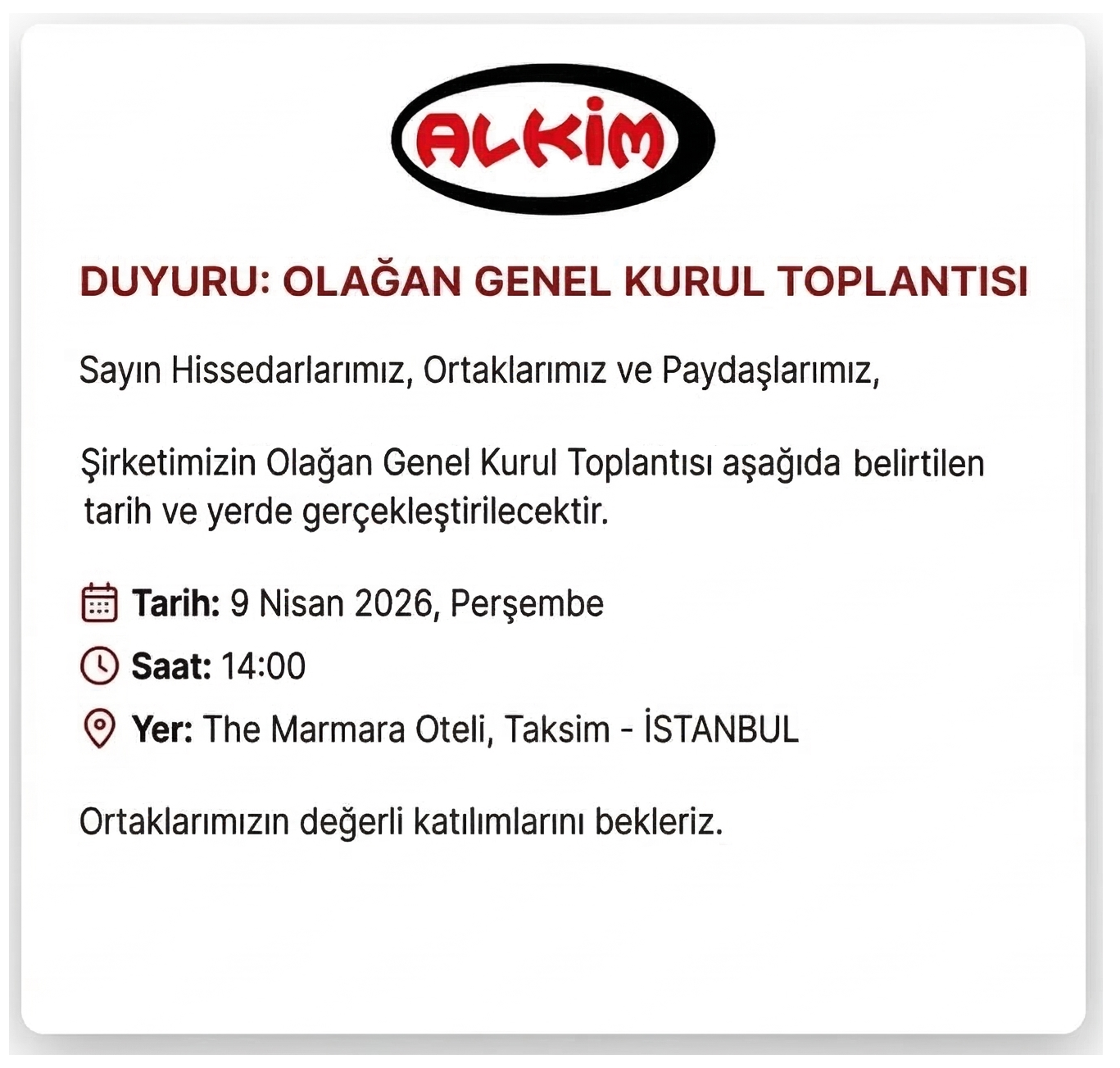 Genel Kurul Toplant? Duyurusu